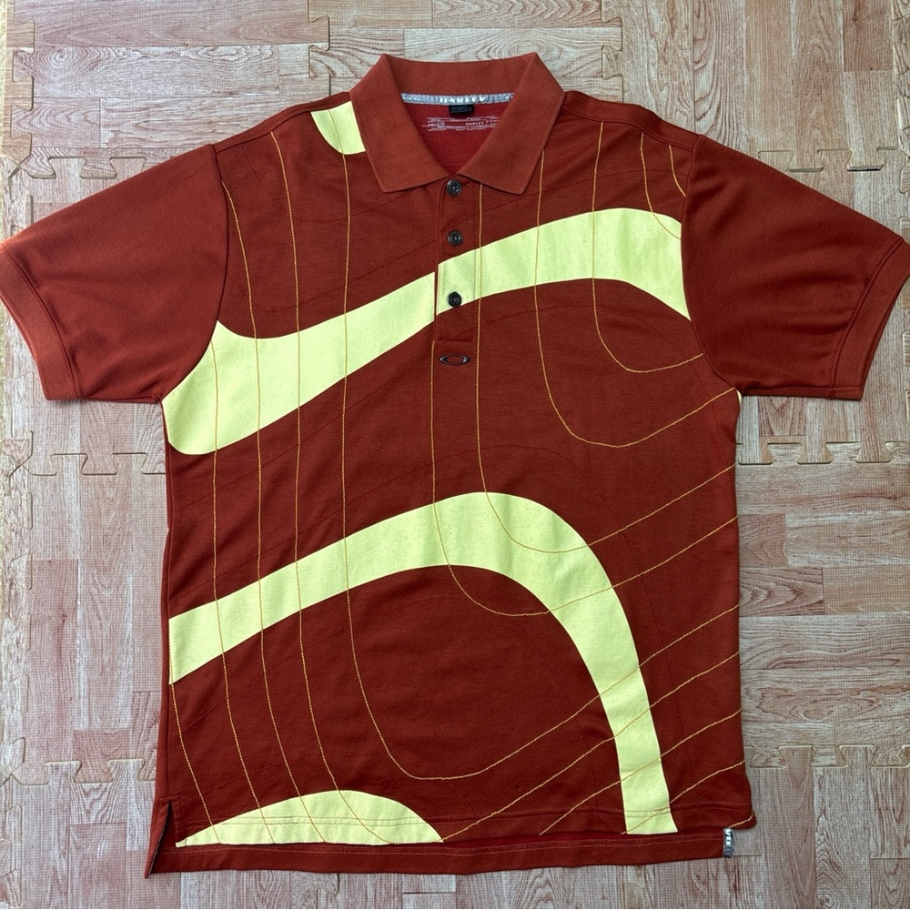 VTG Oakley Polo Shirt Men's Large Y2K Striped Embroidered Golf Casual Activewear